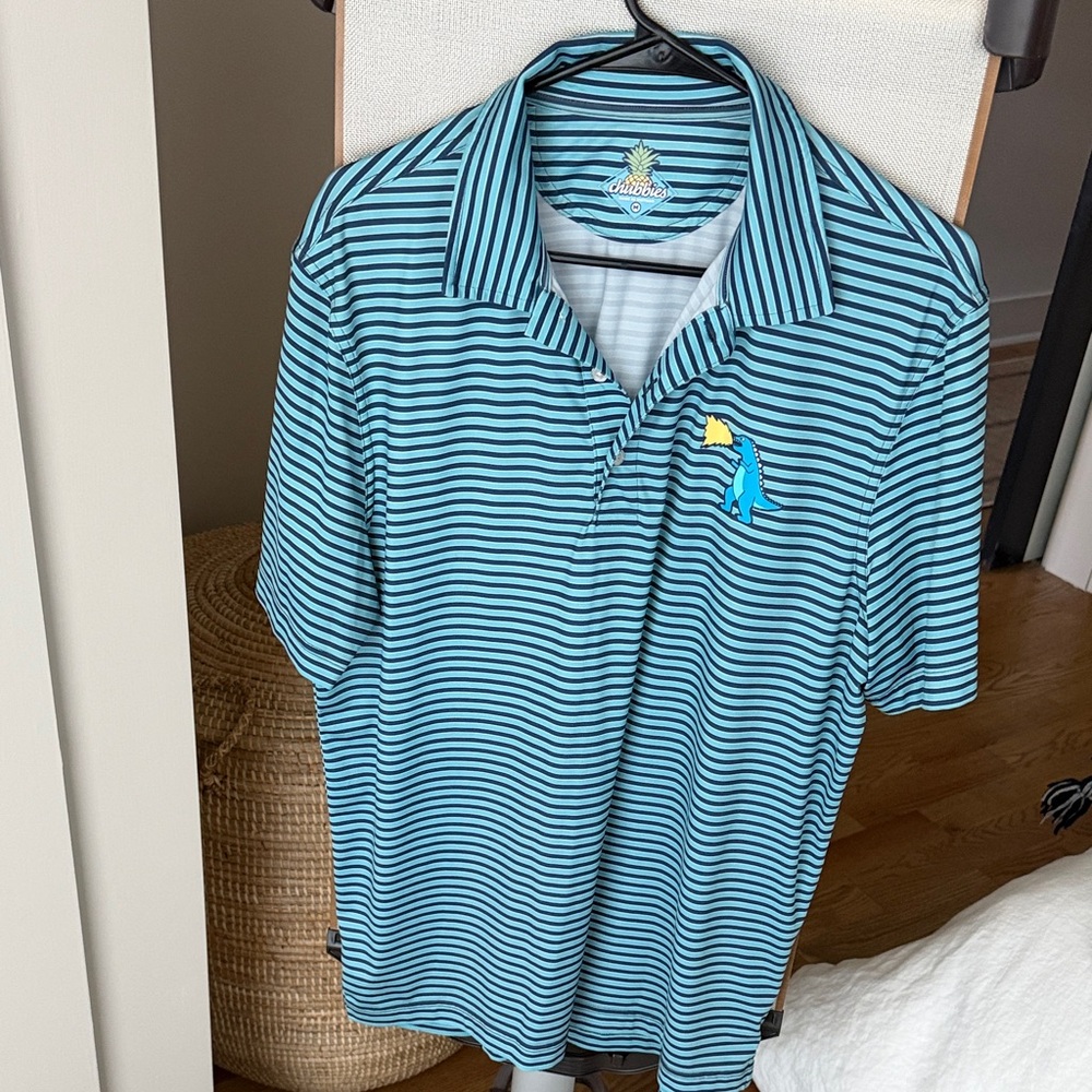 Chubbies Aqua and Black Striped Polo